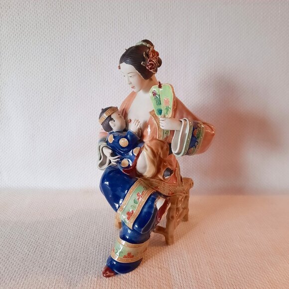 Antique Chinese Porcelain Figurine of Mother and Baby, 9.5" Tall - Picture 1 of 10